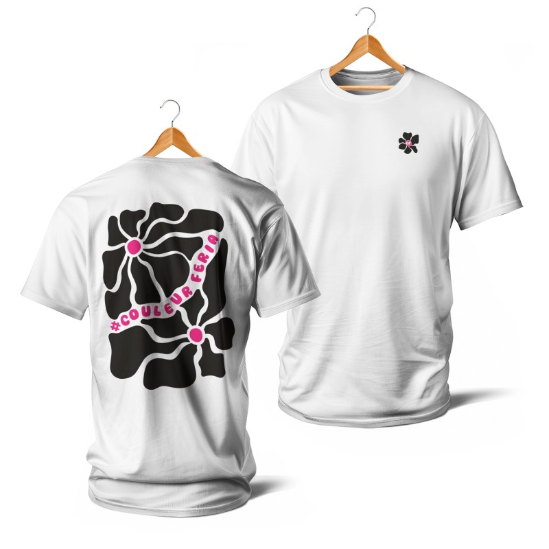T-shirts - Couleur Féria, fleur double (noir et rose)
