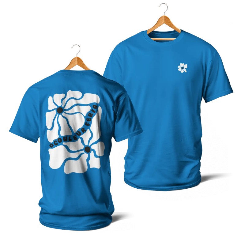 T-shirts - Couleur Féria, fleur double (bleu & blanc)