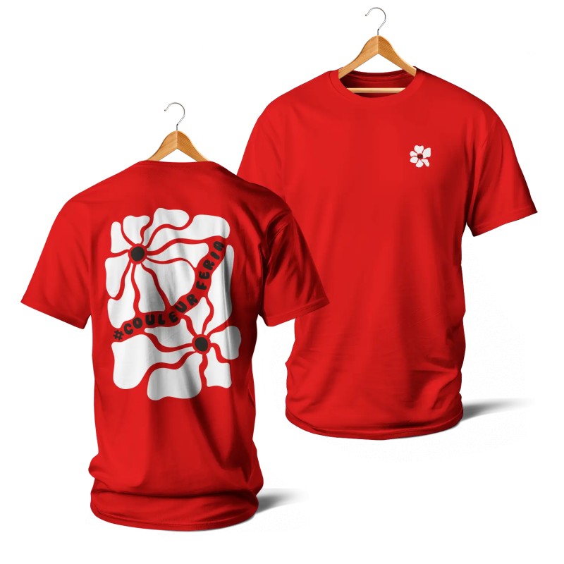 T-shirts - Couleur Féria, fleur double (rouge & blanc)