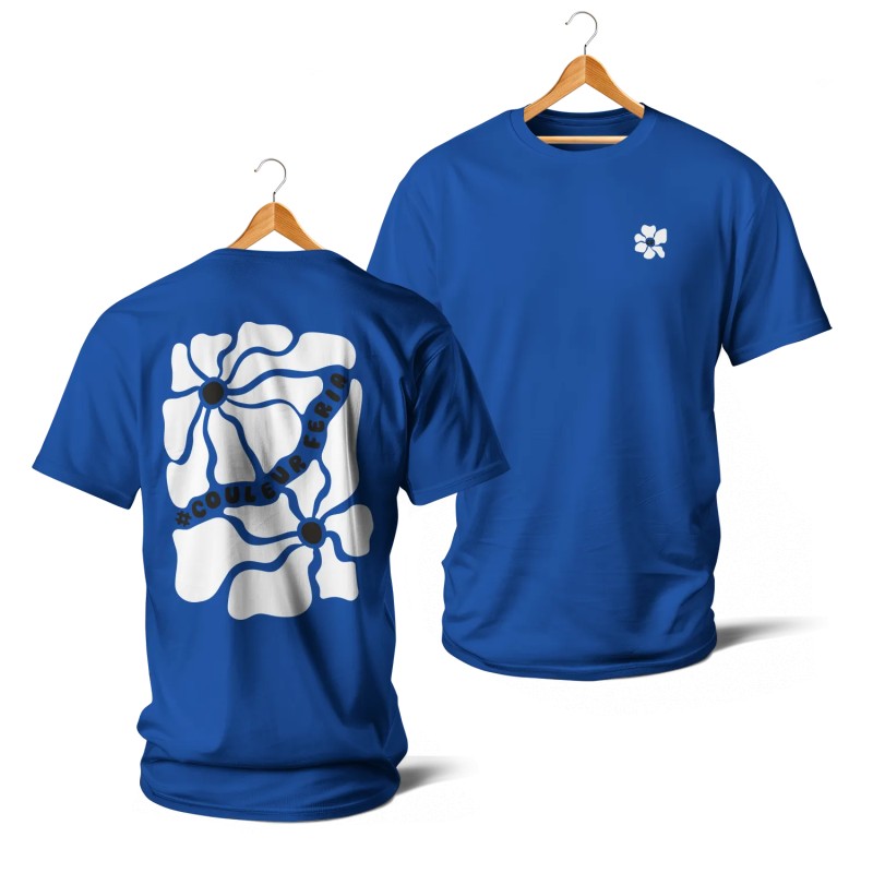 T-shirts - Couleur Féria, fleur double (bleu & blanc)