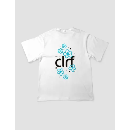 FLOWER POWER BLEU T-SHIRT BLANC