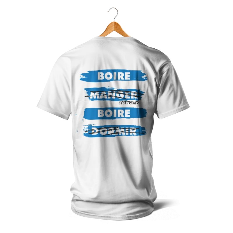 T-SHIRT BLANC - Panneaux manger c est tricher (bleu)