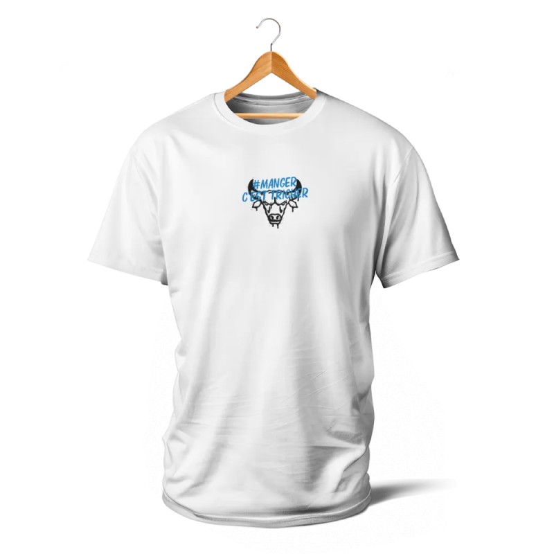 T-SHIRT BLANC - Panneaux manger c est tricher (bleu)