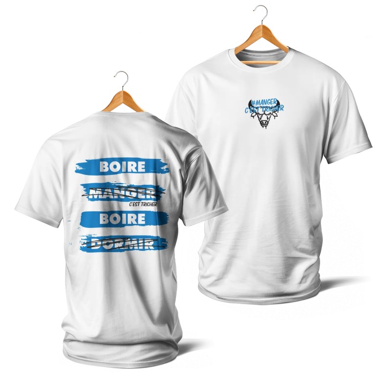 T-SHIRT BLANC - Panneaux manger c est tricher (bleu)