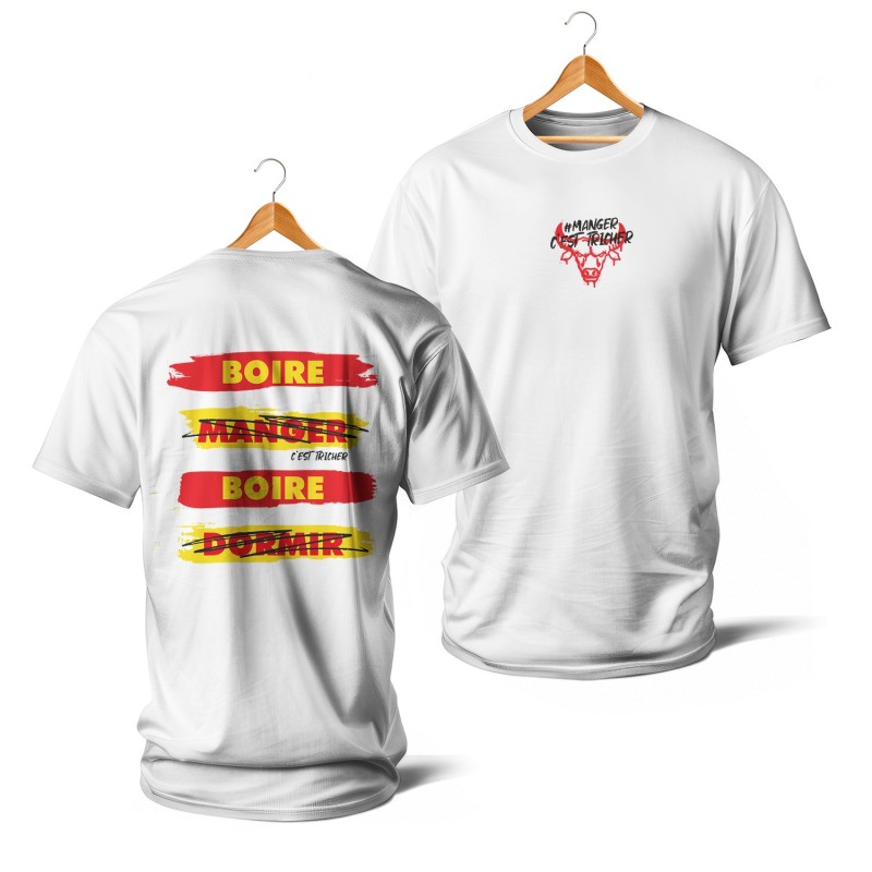 T-SHIRT BLANC - Panneaux manger c est tricher (rouge)