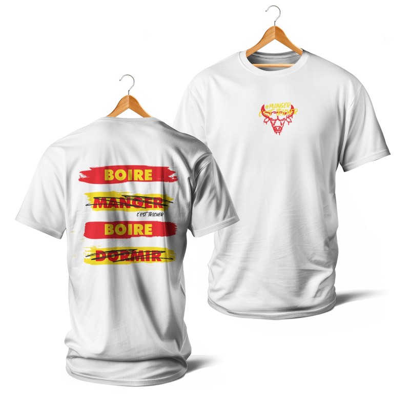 T-shirts - Manger c'est tricher (rouge et jaune)
