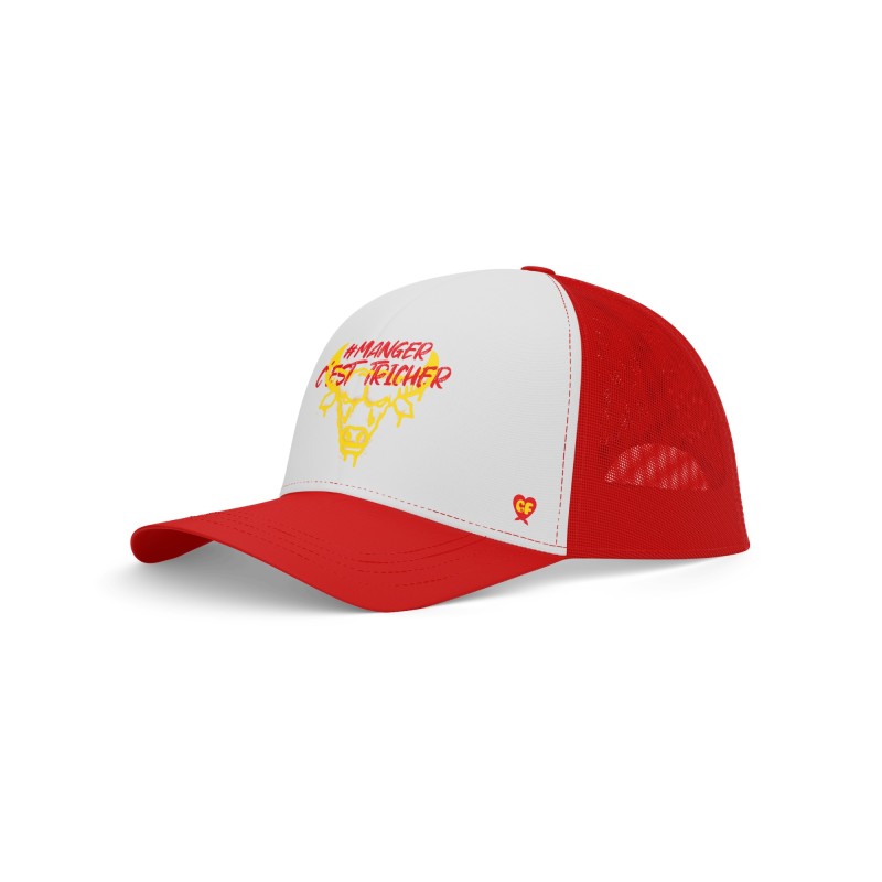 Casquette - Manger c'est tricher (rouge et jaune)