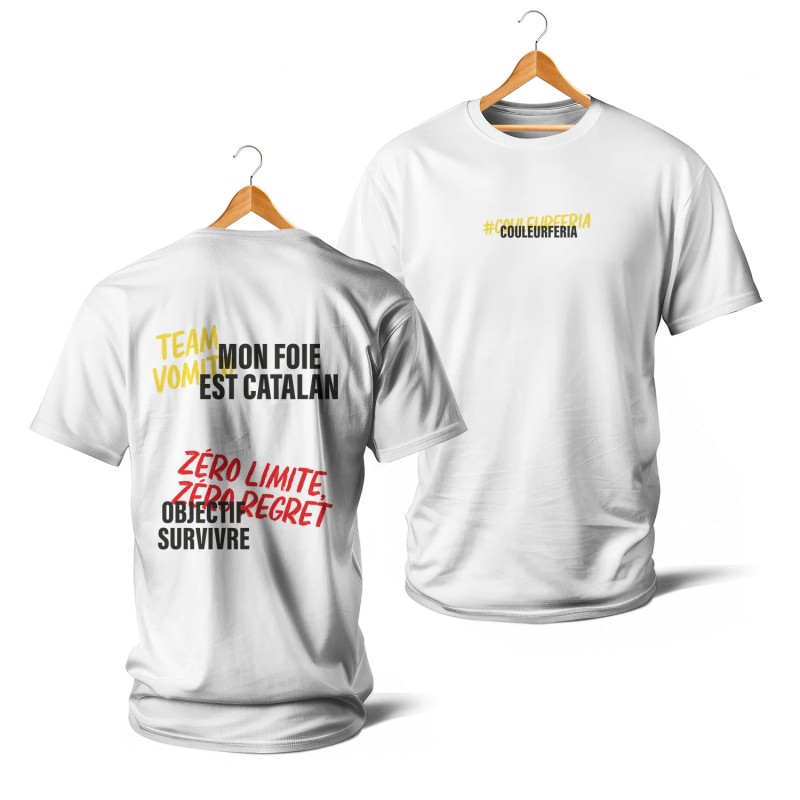 T-SHIRT BLANC - Mon foie est catalan, zero limite (jaune et rouge)