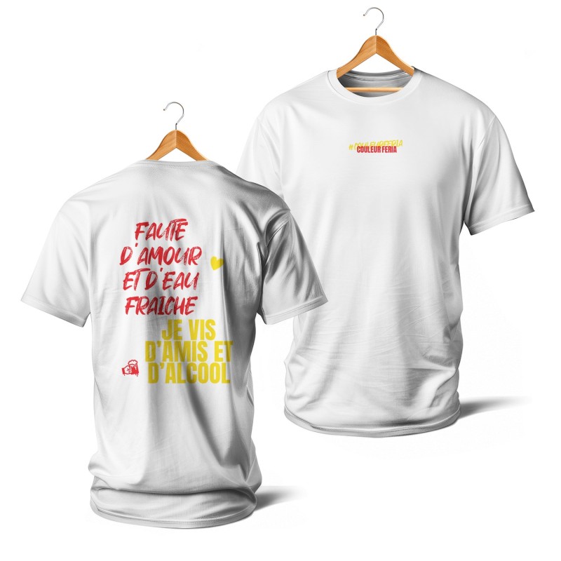 Faute d’amour et d’eau fraîche, je vis d’amis et d’alcool (rouge et jaune)