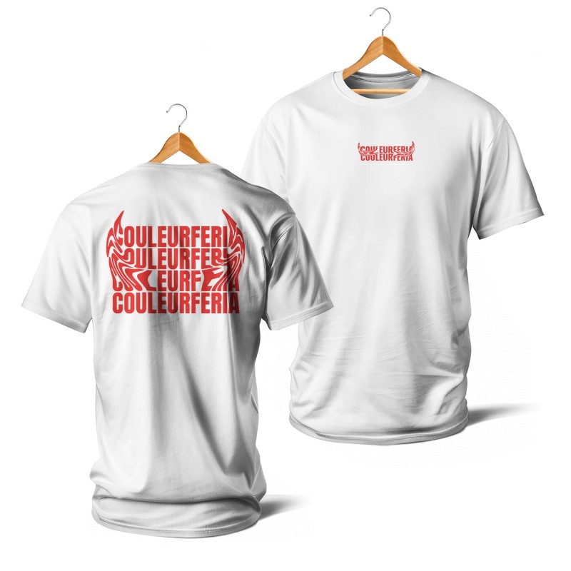T-SHIRT BLANC - Texte fondu corne (rouge)