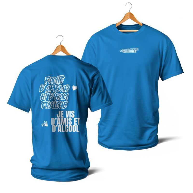 T-shirts Faute d’amour et d’eau fraîche (blanc et bleu)