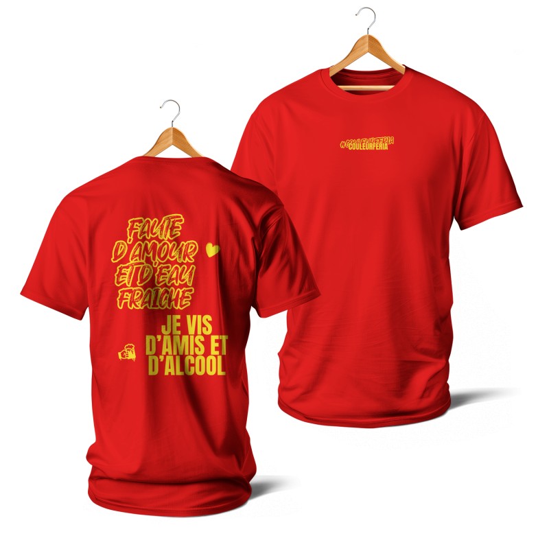 T-shirts Faute d’amour et d’eau fraîche (jaune et rouge)