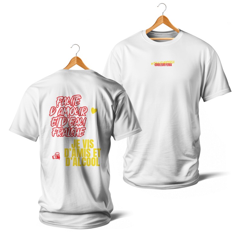 T-shirts Faute d’amour et d’eau fraîche (rouge et jaune)