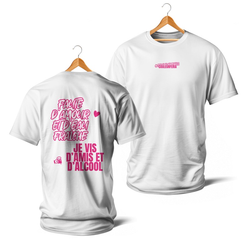 T-shirts Faute d’amour et d’eau fraîche (rose et blanc)