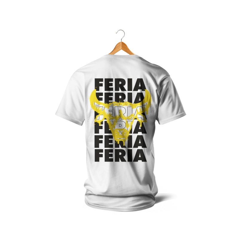 T-SHIRT BLANC - Feria  + Taureau spray (jaune)
