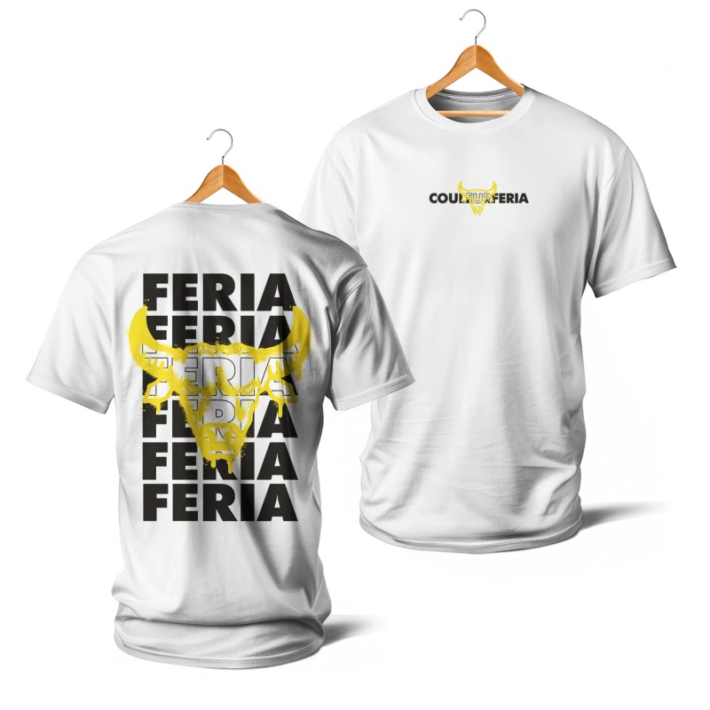 T-SHIRT BLANC - Feria  + Taureau spray (jaune)
