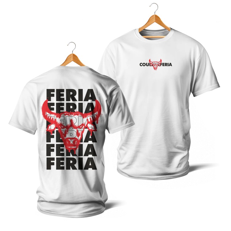 T-SHIRT BLANC - Feria + Taureau spray (rouge)