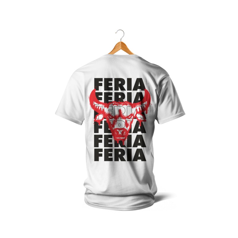 T-SHIRT BLANC - Feria + Taureau spray (rouge)
